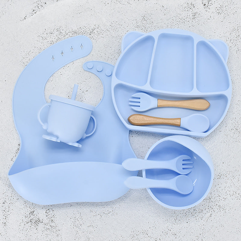 Infant Feeding Tableware Set Divided Grid Silicone Dinner Plate