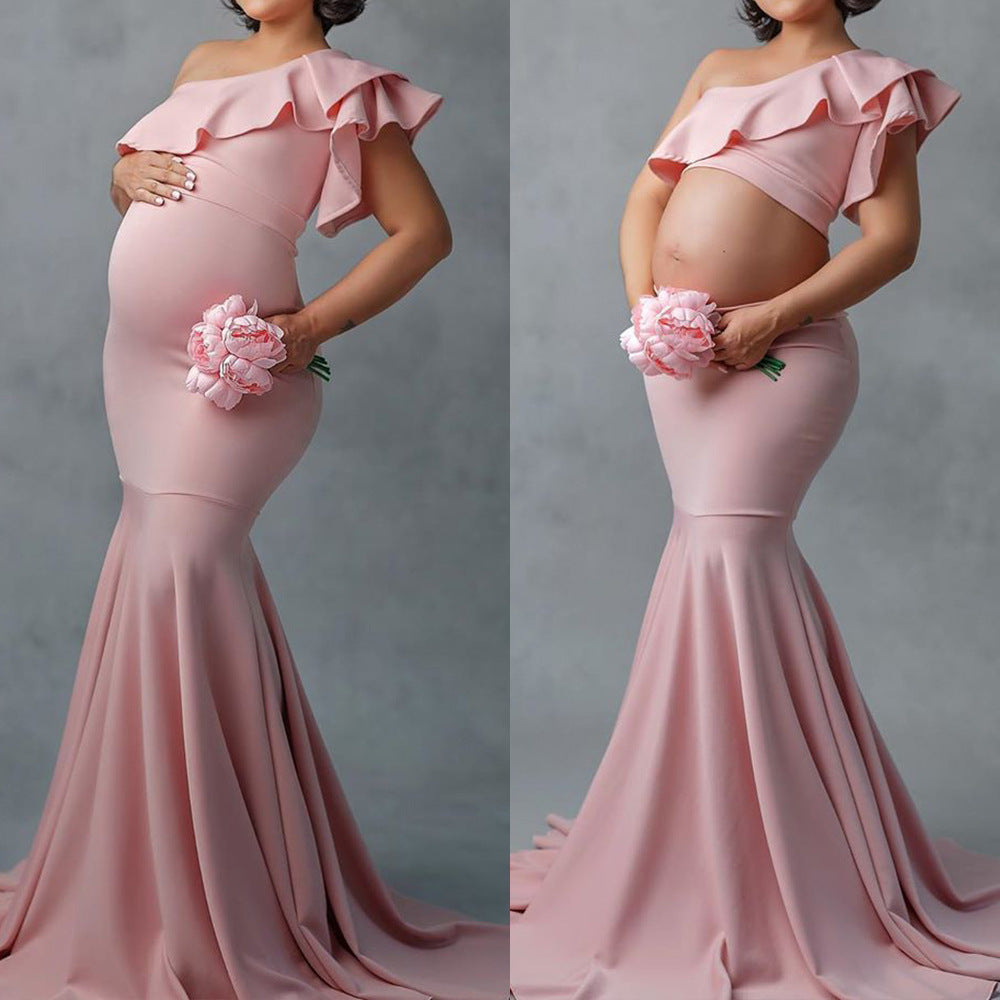 Fashion Sexy Slim Lace Strapless Sleeveless Long Dress For Pregnant Women