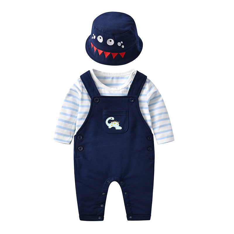 Long-Sleeved Dinosaur Boy Bib Two-Piece Baby Clothes