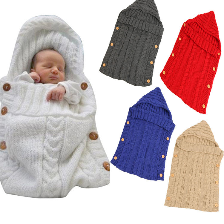 New Autumn Winter Newborn Baby Boy Girl Knit Sleeping Bag Clothes Infant Baby Pure Color Hold Blanket