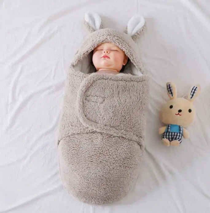 Super Soft Baby Sleeping Bag Fluffy Fleece Newborn Blanket Swaddle Blankets, Unisex Baby Wrap For Newborn Baby Boys Girls With Head-Protecting &amp; Head-Supporting Function, Wearable Swaddle Sleep Sack