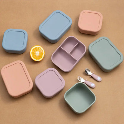 Silicone Baby Feeding Set: Leakproof, Microwave-Safe Bowl &amp; Plate with Lunch Box Design