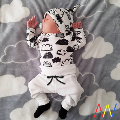 3 Pcs Newborn Baby Boy Clothes Set Cloud Boys Cotton White