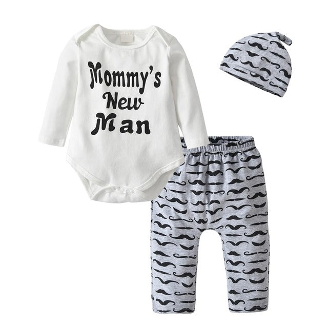 3 Pcs Newborn Baby Boy Clothes Set Cloud Boys Cotton White